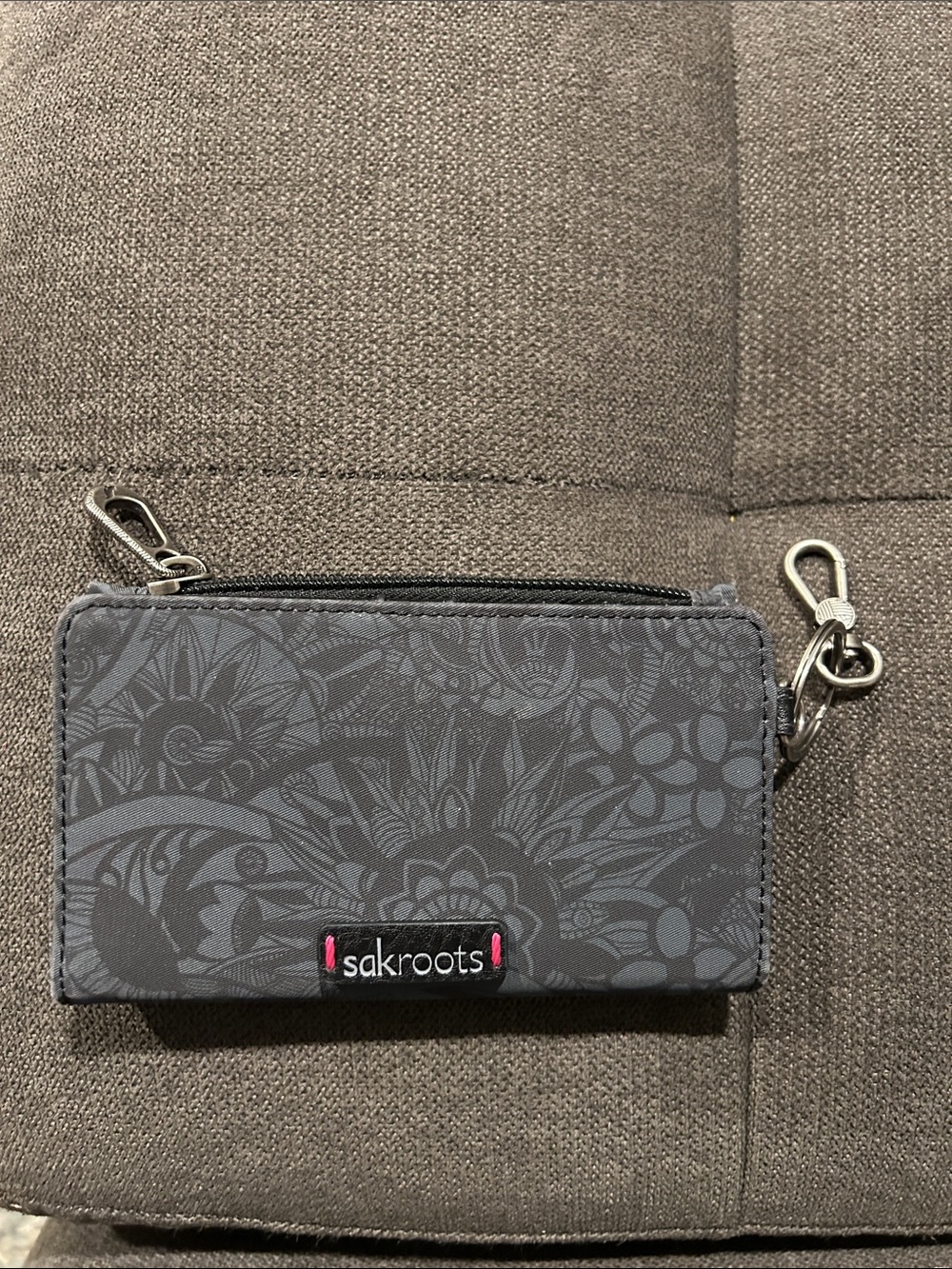 Sakroots Charcoal Floral Zip Wallet